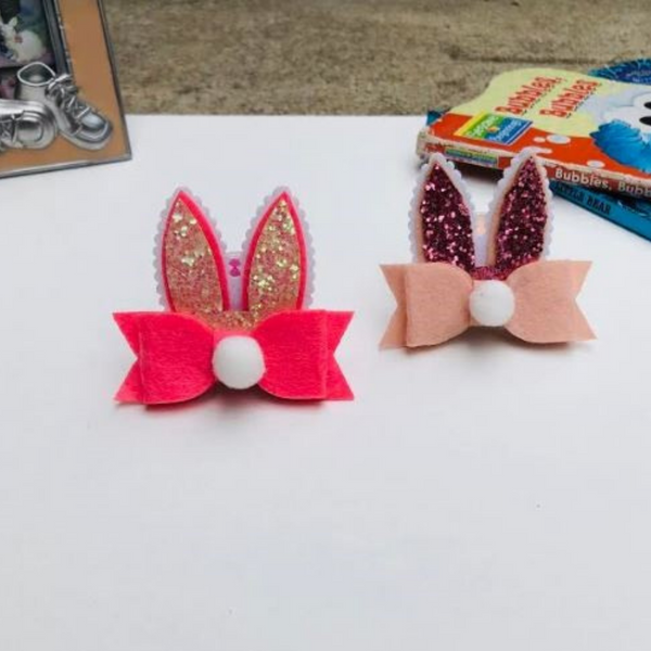 Handmade Bunny Ear Bow Hair Clips Set of 2