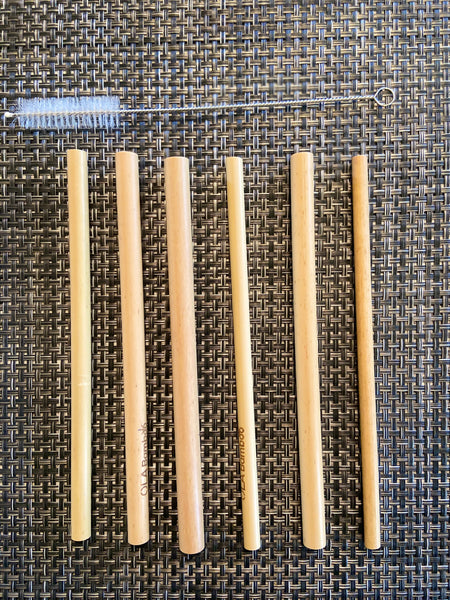 bamboo straws with metal and nylon cleaning brush set of 6