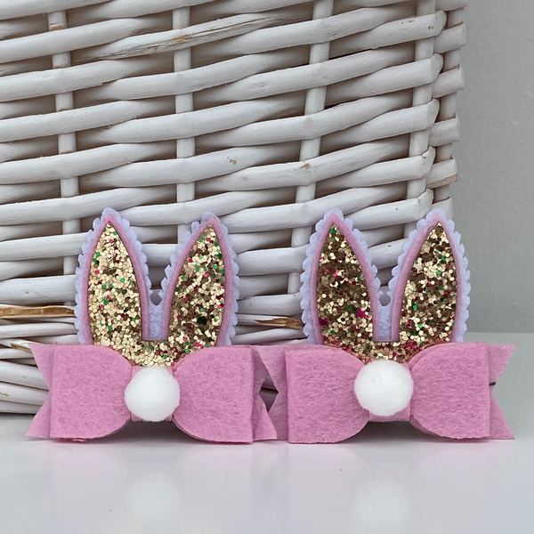 Handmade Bunny Ear Bow Hair Clips Set of 2